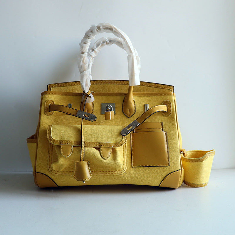 Retro Canvas Stitching Drawstring Top Layer Handbags