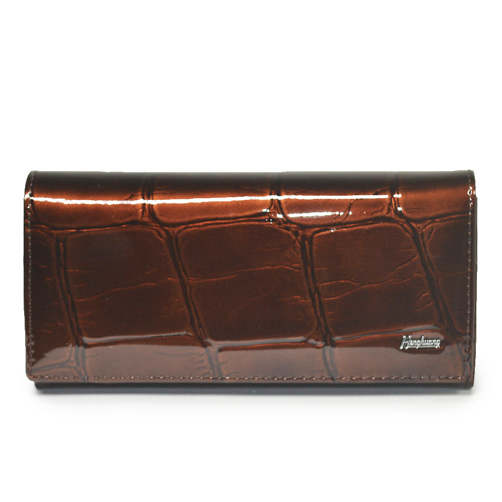Women's Cowhide Long Clutch Fashion Patent Leather Inside Ladies Wallets