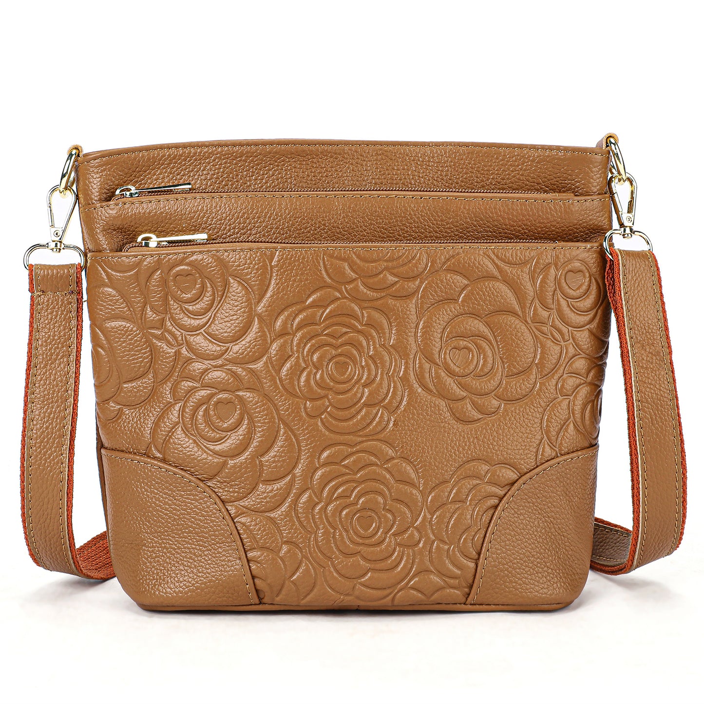 Women's Genuine Leather Embossed Mother First Layer Cowhide Multi Compartment Shoulder Bags