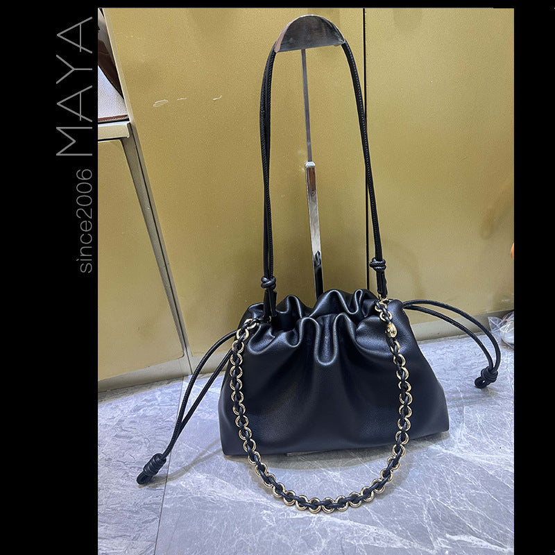 Women's Lucky Soft Cowhide Clutch Drawstring Genuine Shoulder Bags