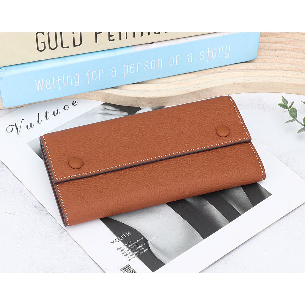 Women's First Layer Cowhide Long Large Capacity Color Matching Purses