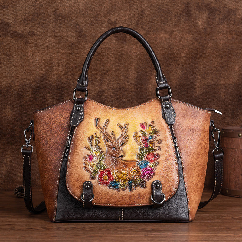 Women's Style First Layer Cowhide Retro Rub Handbags