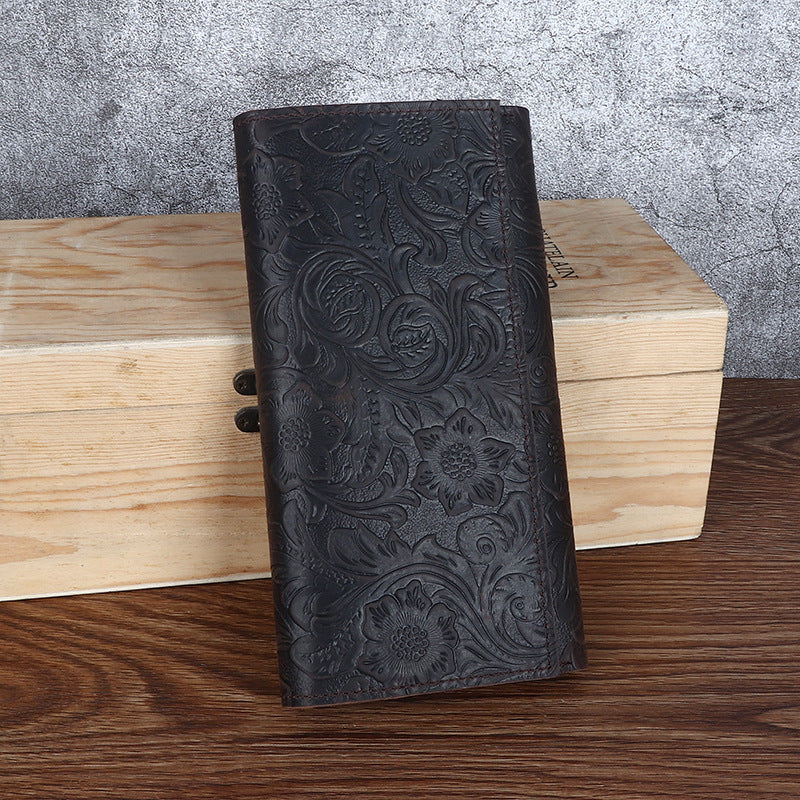 Men's Crazy Horse Leather Long Genuine First Layer Men's Wallets