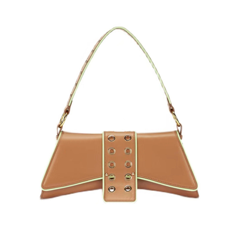 Dark Porous Contrast Color Patent Leather Bags