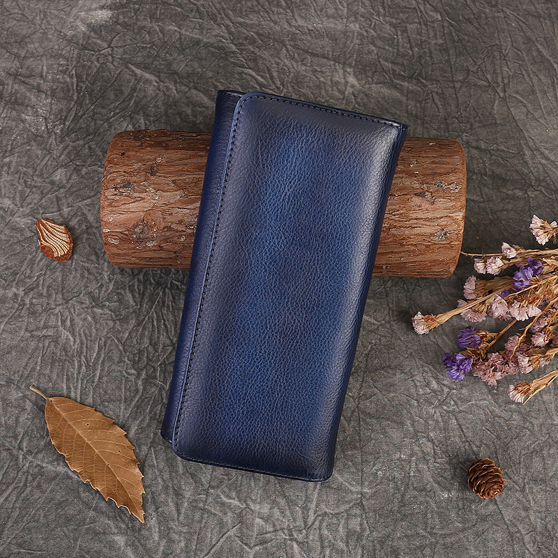 Women's Retro First Layer Cowhide Simple Solid Ladies Wallets