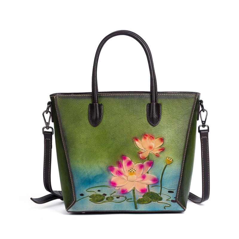 Women's Chinese Style Retro First Layer Cowhide Handbags