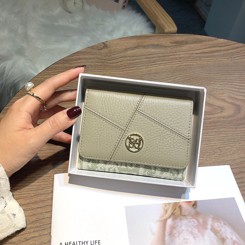 Women's Short Genuine Leather Fashion Tri Fold Ladies Wallets