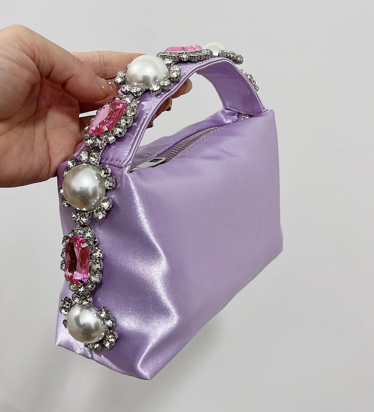 Women's Clutch Rhinestone Pearl Satin Lunch Box Summer Handbags