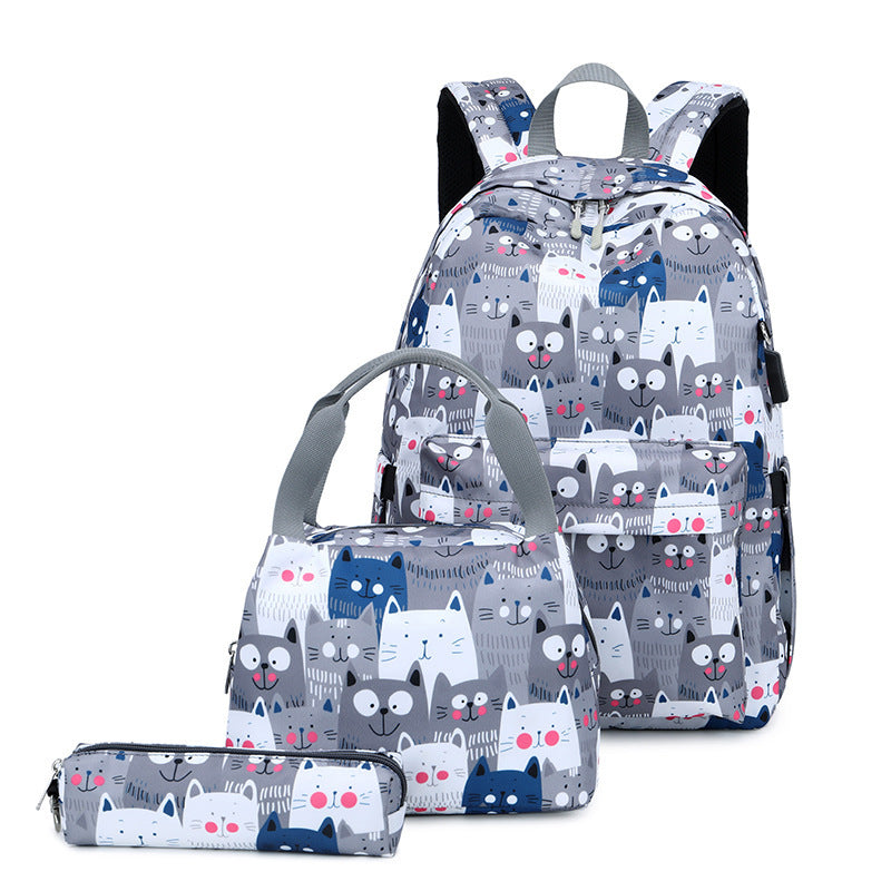 Women's Printed Large Capacity Three-piece Female Computer Backpacks