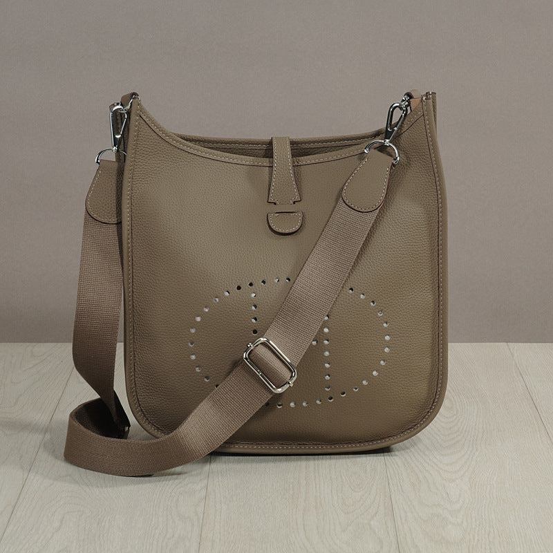 Women's Genuine Leather Cowhide Lychee Pattern Leisure Bucket Bags