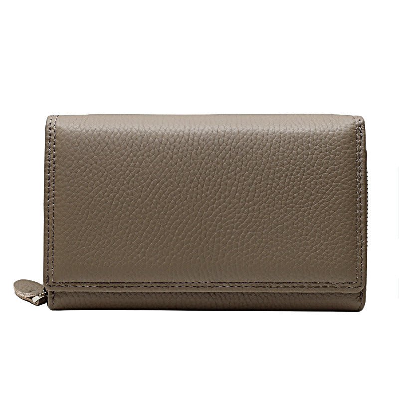 Women's First Layer Cowhide Mid-length Three Folding Design Ladies Wallets