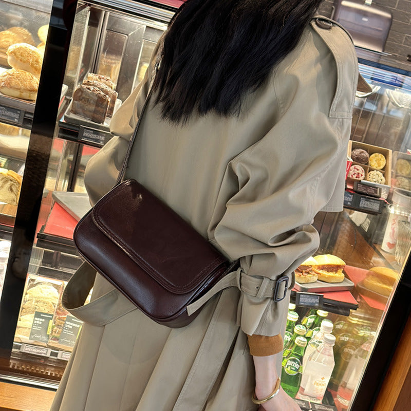 Women's Layer Cowhide Advanced Texture Trendy Leather Shoulder Bags