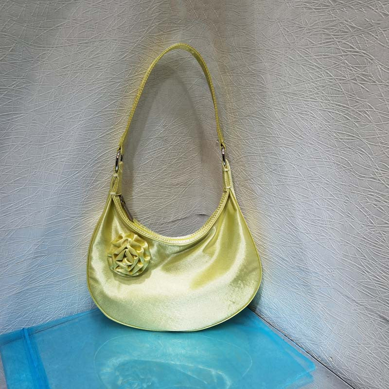 Women's Design Vintage Satin Selenodont Rose Flower Armpit Bags