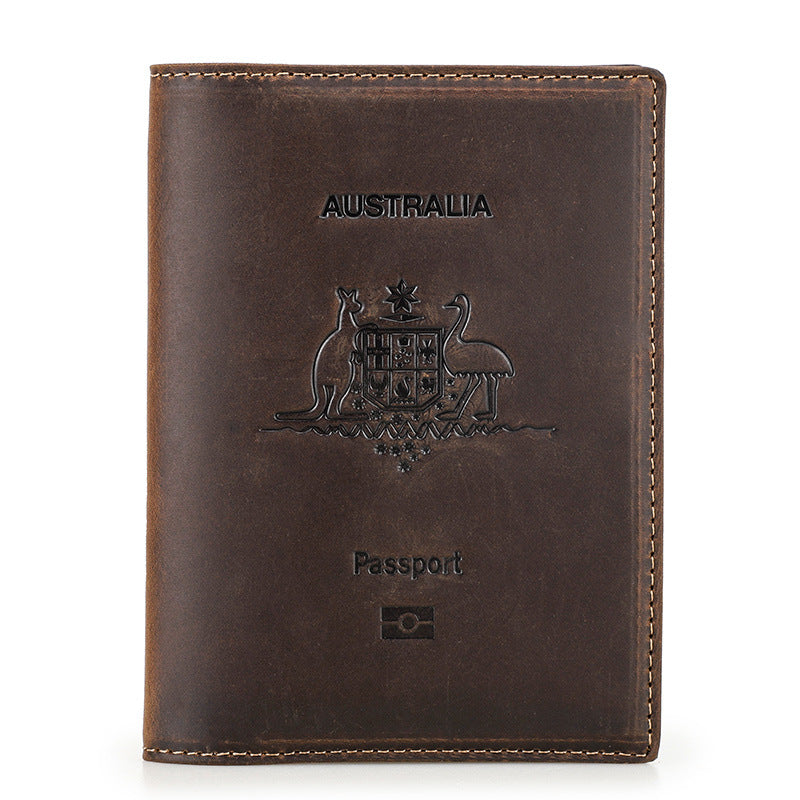 Black Angel Retro Crazy Horse Leather Passport Multifunctional Men's Wallets