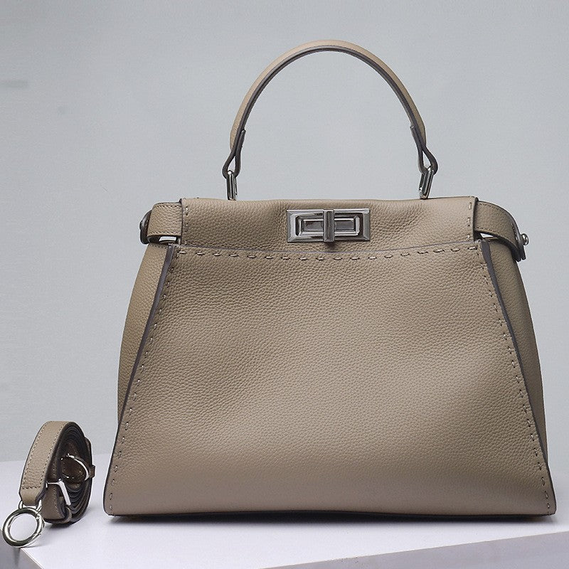 Cowhide Imported Lychee Pattern Metal Catch Genuine Handbags