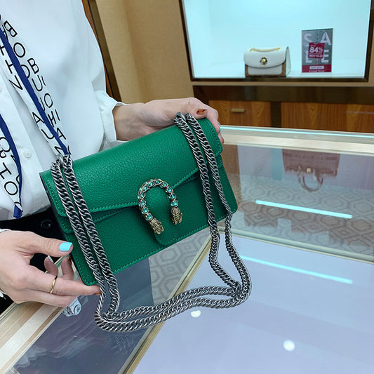 Women's Vintage Snake Head Design Niche Cowhide Bags