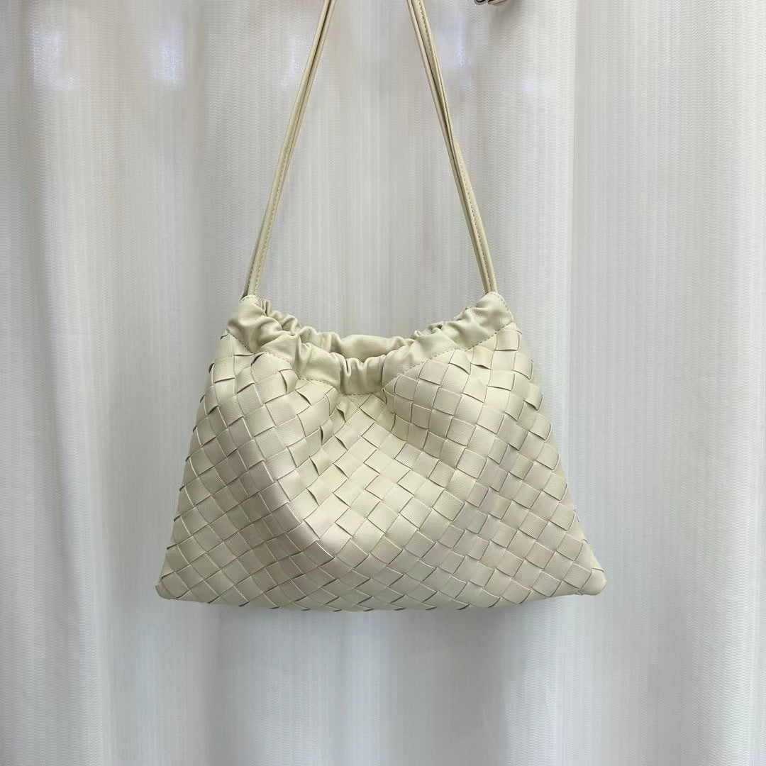Women's Genuine Leather Fashion White One Drawstring Crossbody Bags