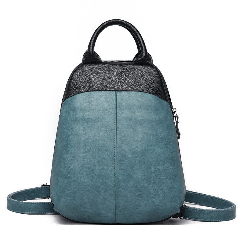 Women's Color Matching Leather Korean Retro Campus Backpacks