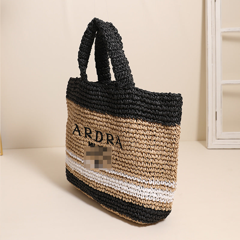 Women's Capacity Letters Straw Fashion Stripes Woven Bags