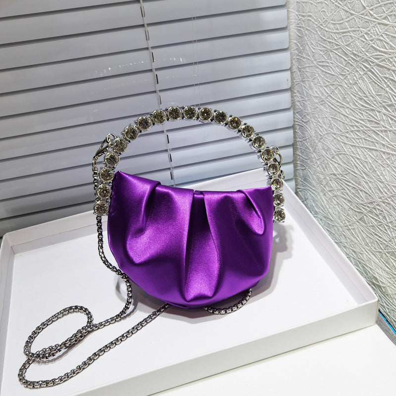 Women's Rhinestone Portable Diamond Pleated Trendy Design Evening Bags