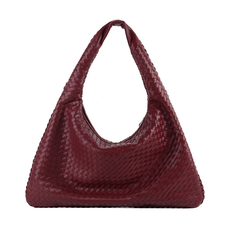 Woven Solid Color Large Capacity Portable Simple Shoulder Bags