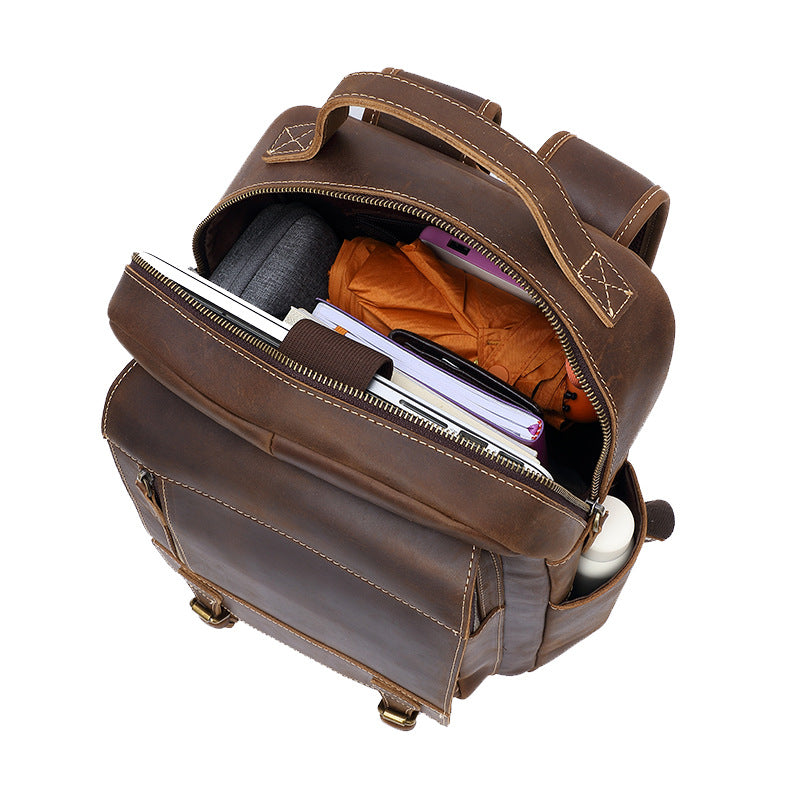Men's Crazy Horse Leather Top Layer Cow Backpacks