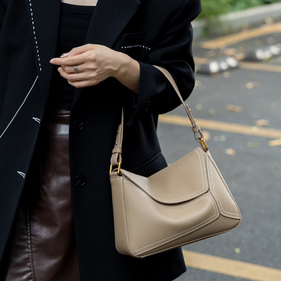 Women's Genuine Leather First Layer Cowhide Geometric Shoulder Bags