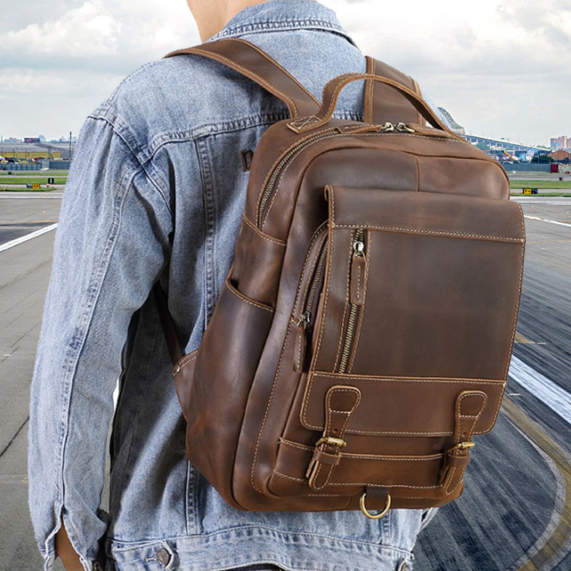 Men's Crazy Horse Leather Top Layer Cow Backpacks