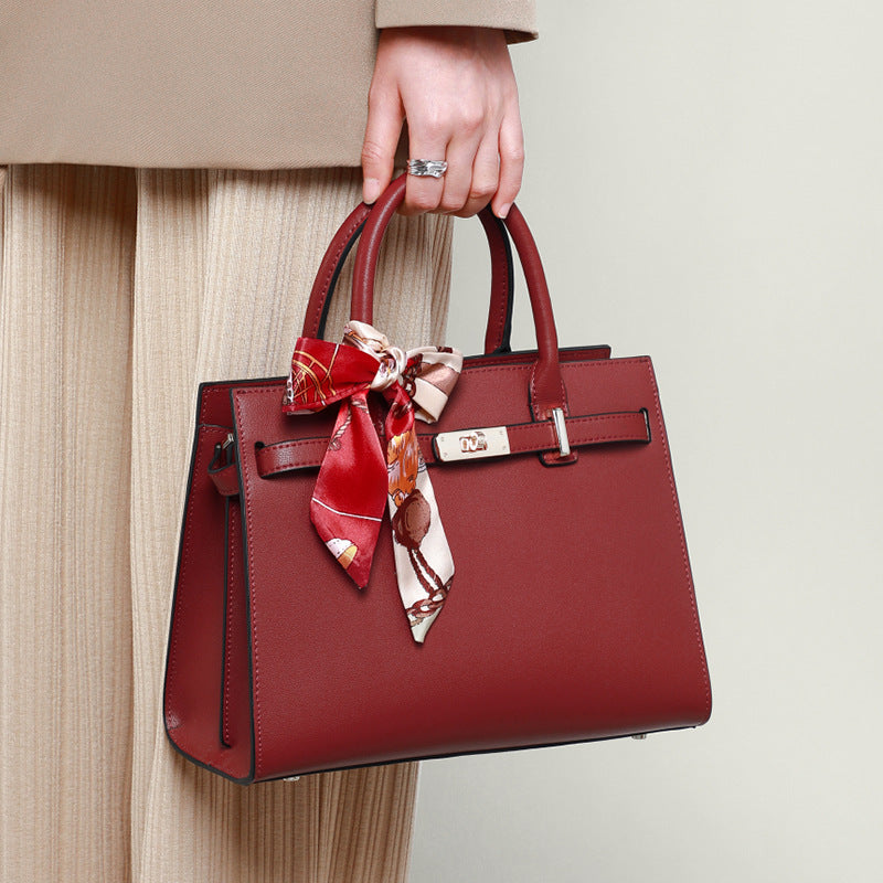 Women's Large Capacity Red Bridal Wedding Genuine Handbags