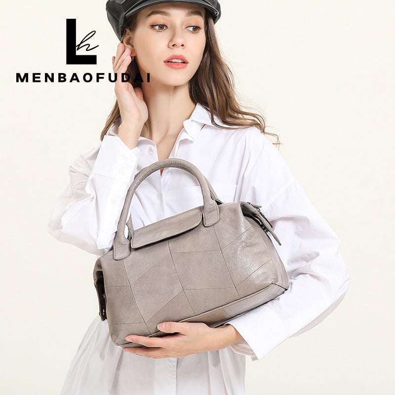 Women's First Layer Cowhide Soft Simple Dumpling Handbags