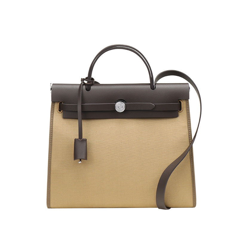 Trendy Head Layer Cowhide Canvas Kelly Shoulder Bags