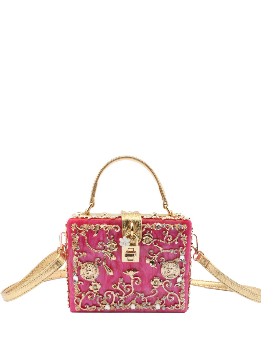 Women's Acrylic Hollow Metal Carved Diamond Single Crossbody Bags
