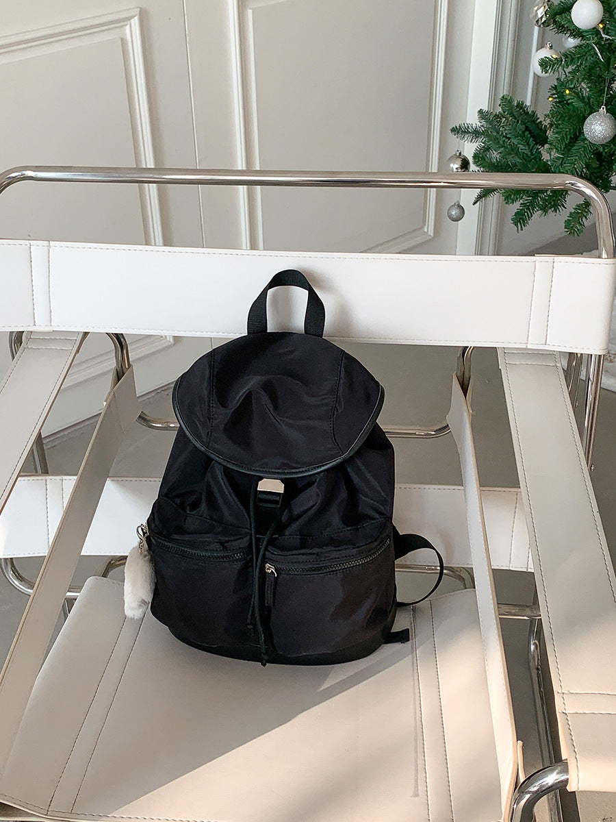 Women's Korean Style Drawstring Pleated Flip Nylon Niche Backpacks