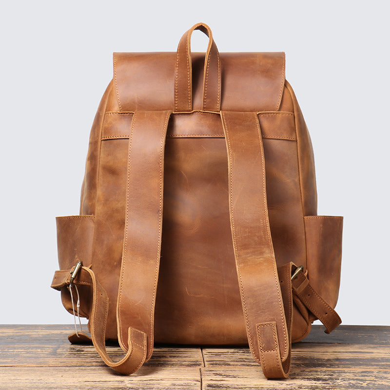 Men's Horse Leather Portable Retro Cowhide Large Backpacks
