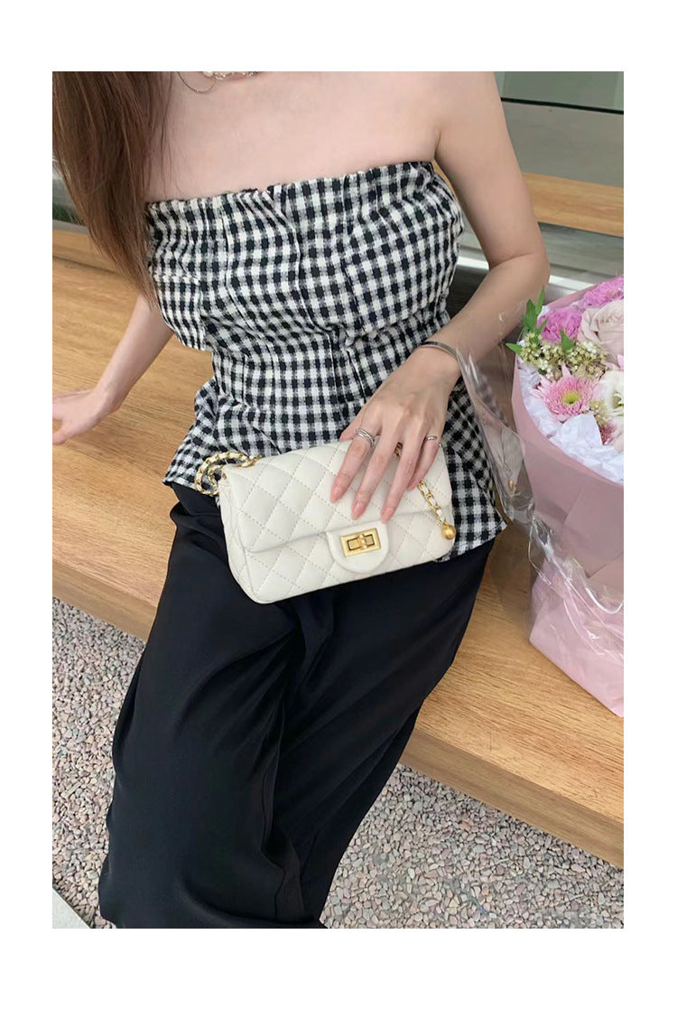 Women's Golden Balls Rhombus Chain First Layer Cowhide Classic Shoulder Bags