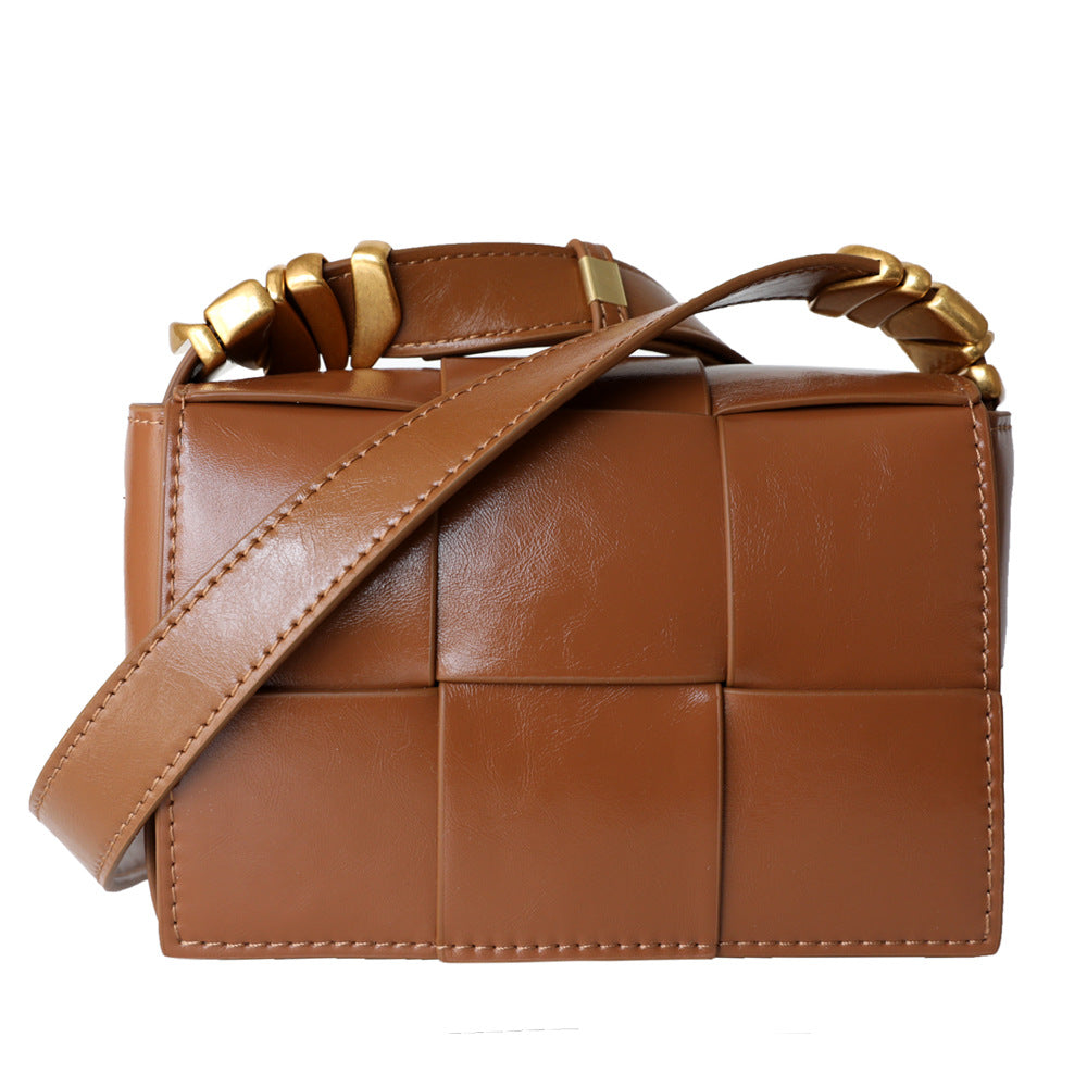 Women's Woven Genuine Leather Mini Trendy Cowhide Shoulder Bags