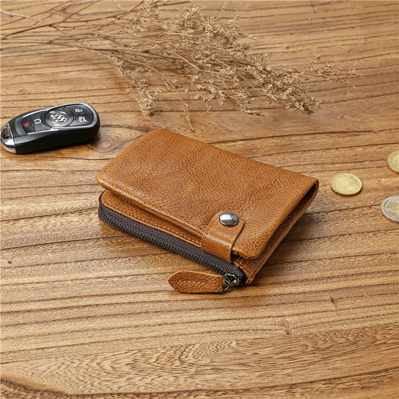 Men's Vegetable Tanned Cowhide Leisure Vertical Green Men's Wallets