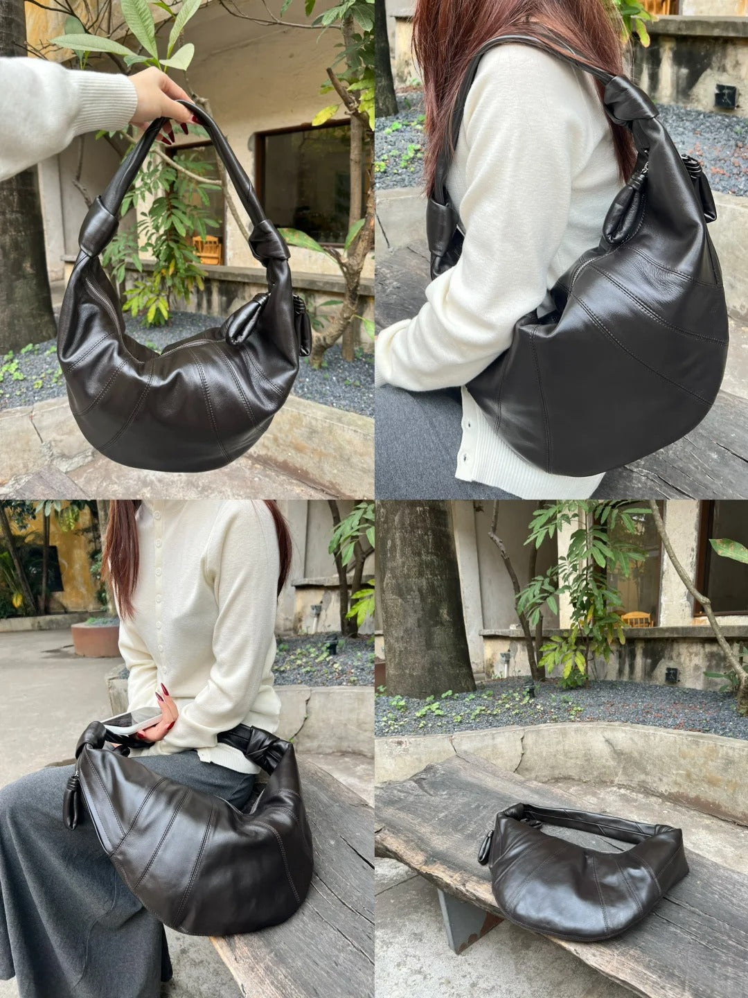 Sheepskin Dumpling Design Croissant Genuine Leather Bags