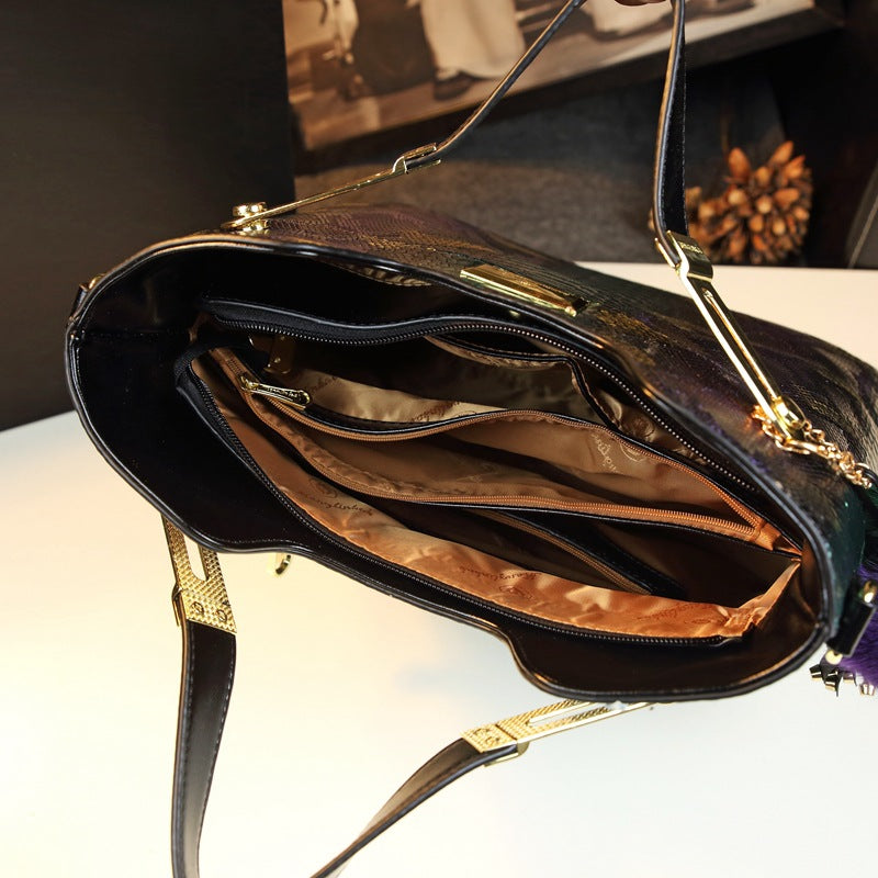 Women's Genuine Leather Snake Pattern Fashion Big Handbags