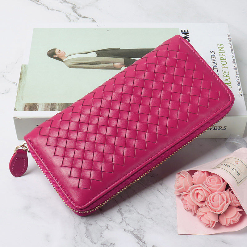 Women's & Men's Style Long Genuine Leather Hand-woven Sheepskin Ladies Wallets