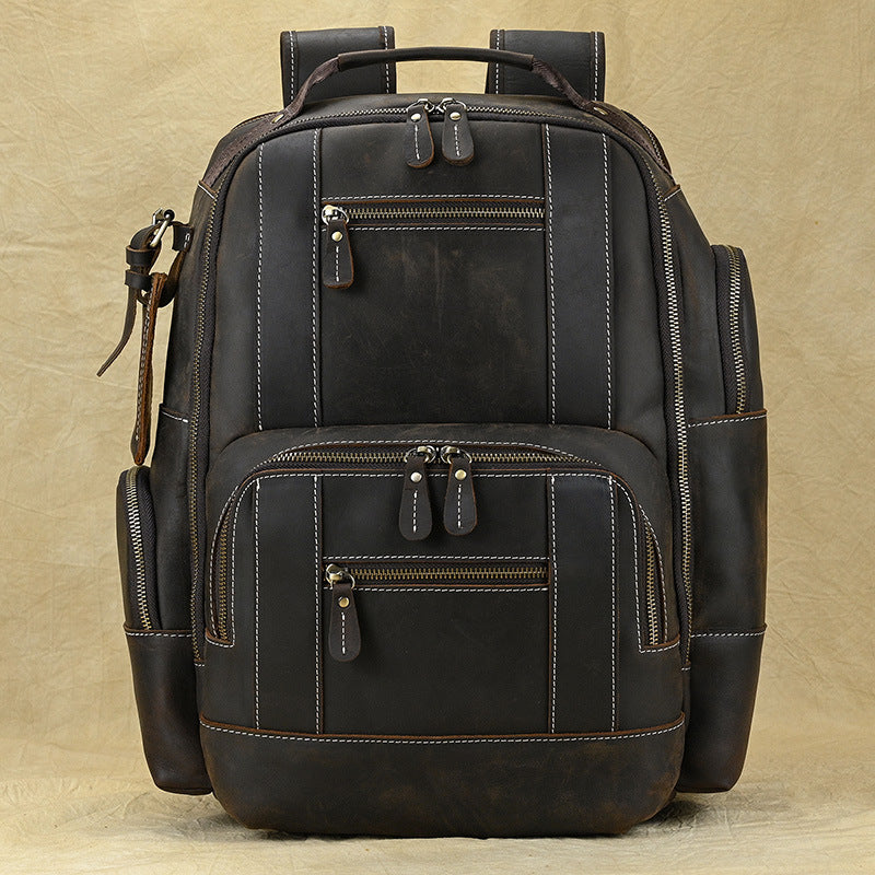 Men's Crazy Horse Leather Large Capacity Genuine Cowhide Backpacks
