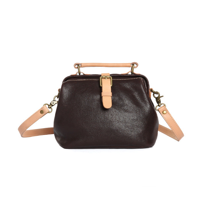 Women's Leather Doctor Shrink Pattern Vegetable Tanning First Layer Crossbody Bags