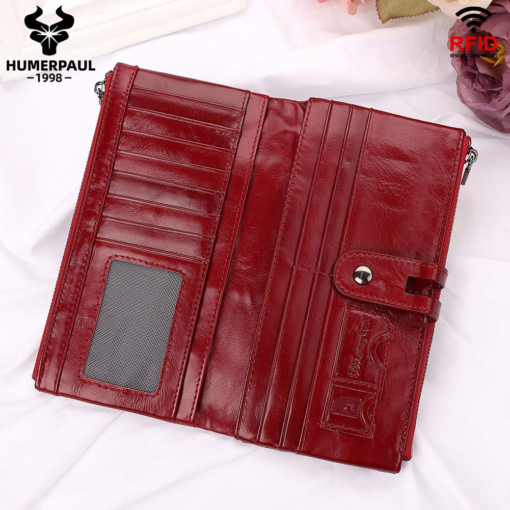 Women's Antimagnetic Clutch Top Layer Cowhide Long Ladies Wallets