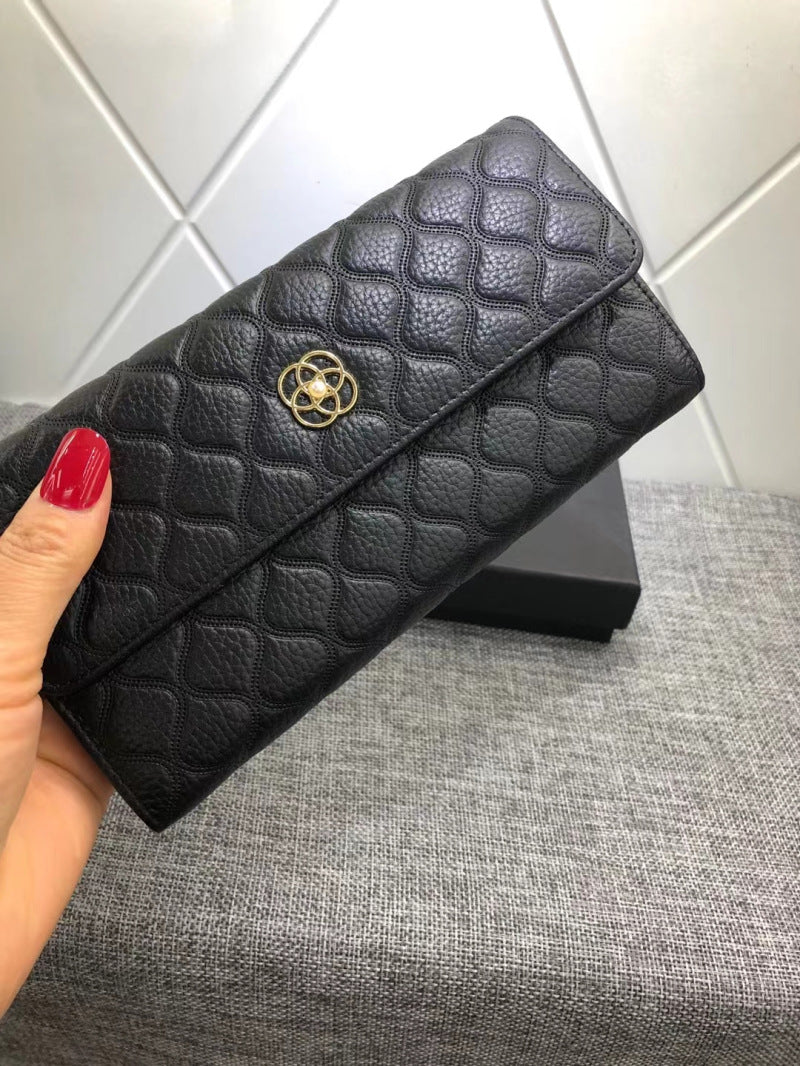 Leather Female Long Simple Embossed Cowhide Ladies Wallets