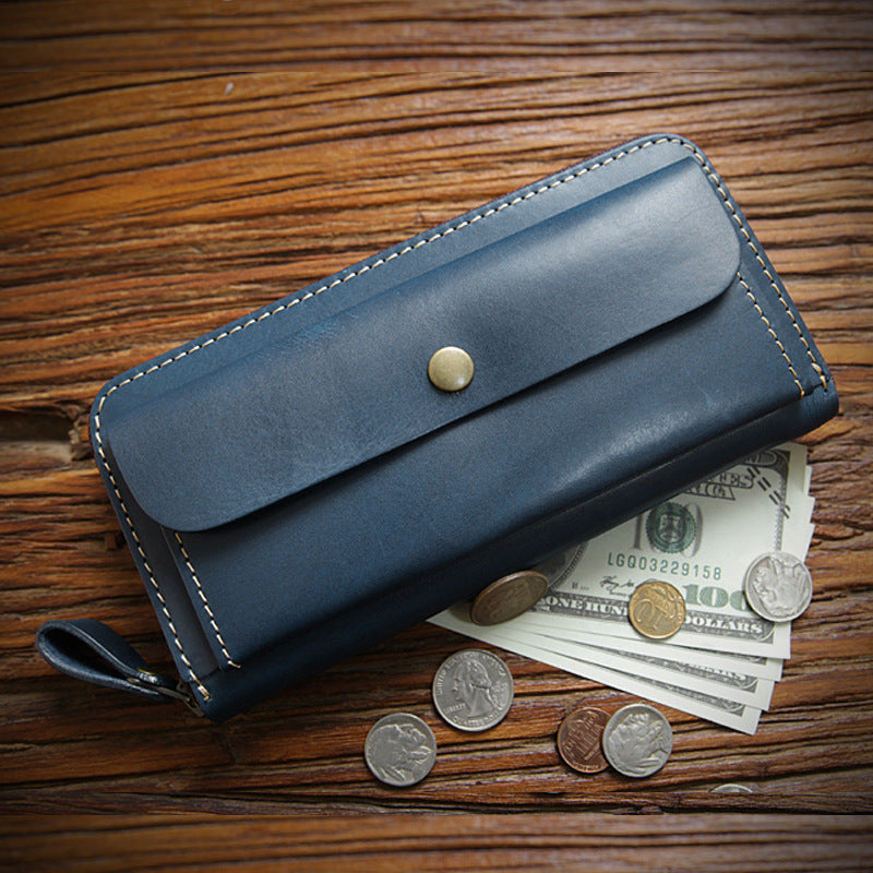 Men's First Layer Cowhide Long Genuine Leather Zipper Men's Wallets