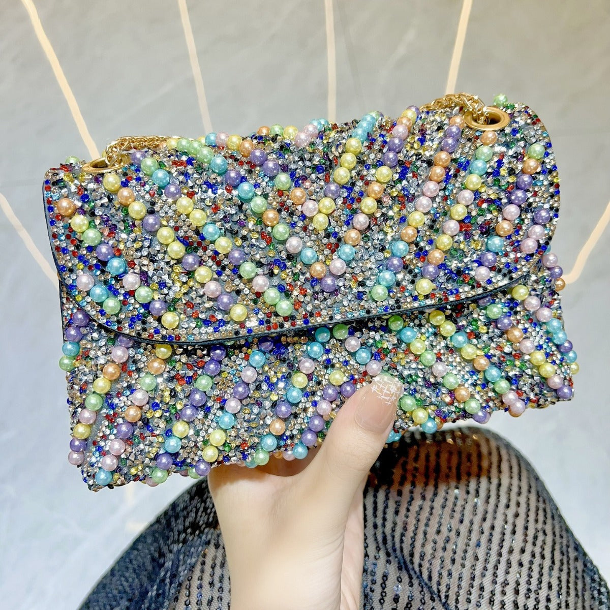 Women's Banquet Diamond Pearl Cheongsam Underarm Dinner Evening Bags