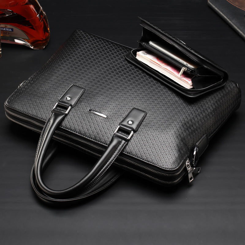 Men's Weaving Plaid Leather Large Capacity Computer Men's Handbags