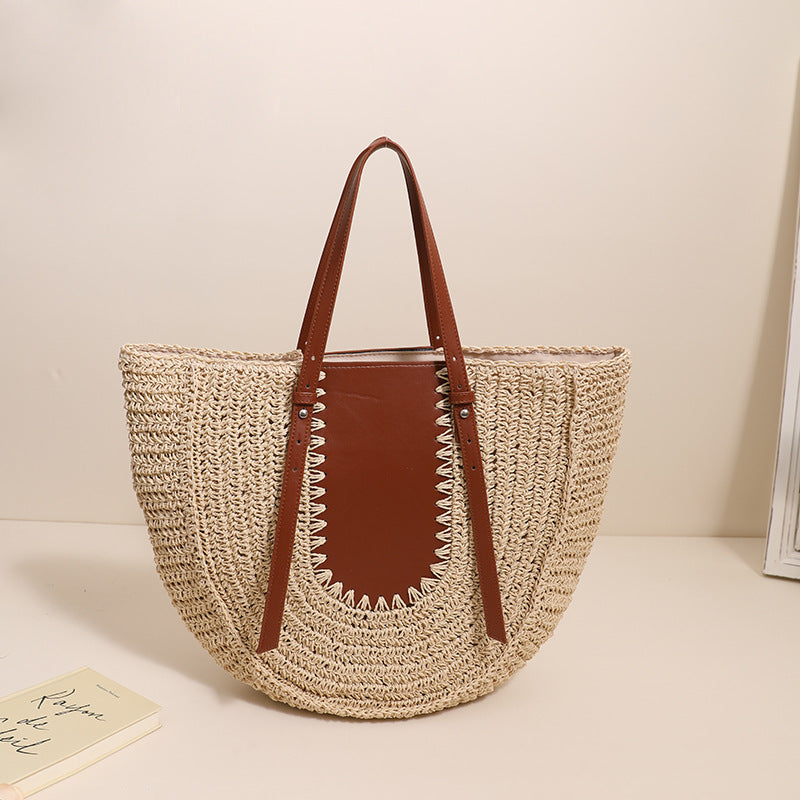 Women's Large Capacity French Straw Niche Stitching Woven Handbags
