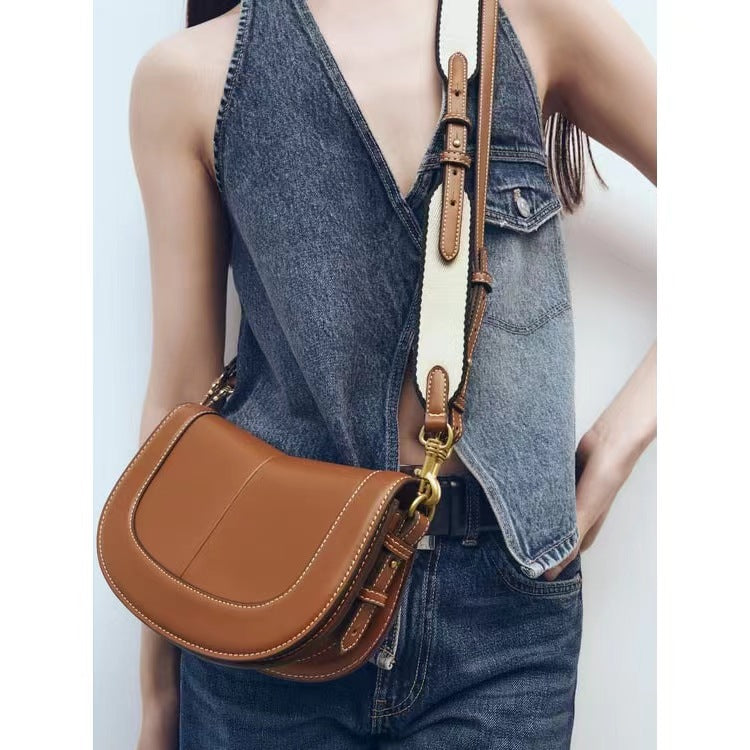 Women's Spanish Saddle Magnetic Snap Flap Thread Crossbody Bags
