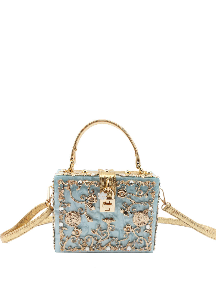Women's Acrylic Hollow Metal Carved Diamond Single Crossbody Bags